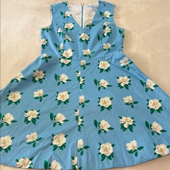 Draper James Blue and White Floral Magnolia Love Circle Fit and Flare Dress - Picture 12 of 15